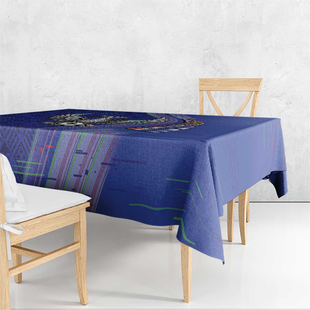 Uzbekistan Football Tablecloth Modern Glitch Art Style Huma Bird