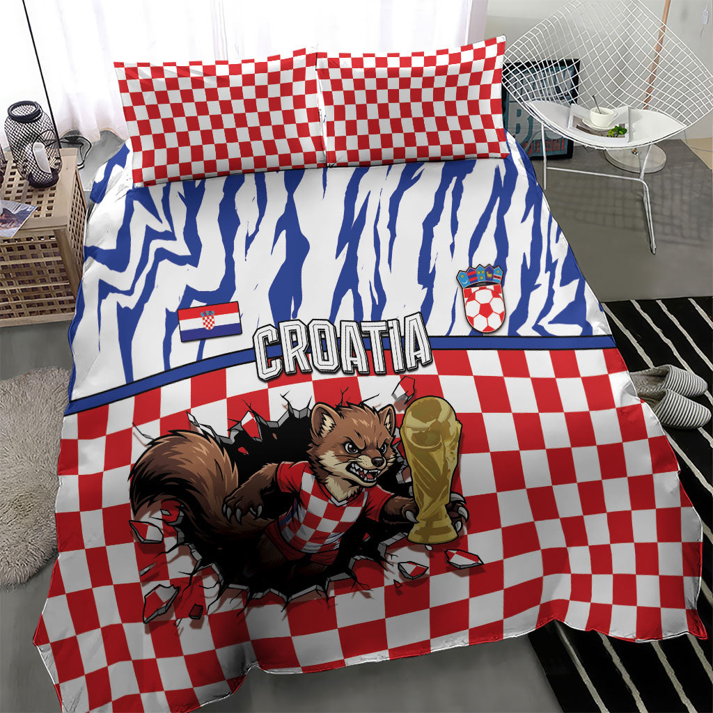 Croatia Football Bedding Set Marten In Hole With Checkered Patterns