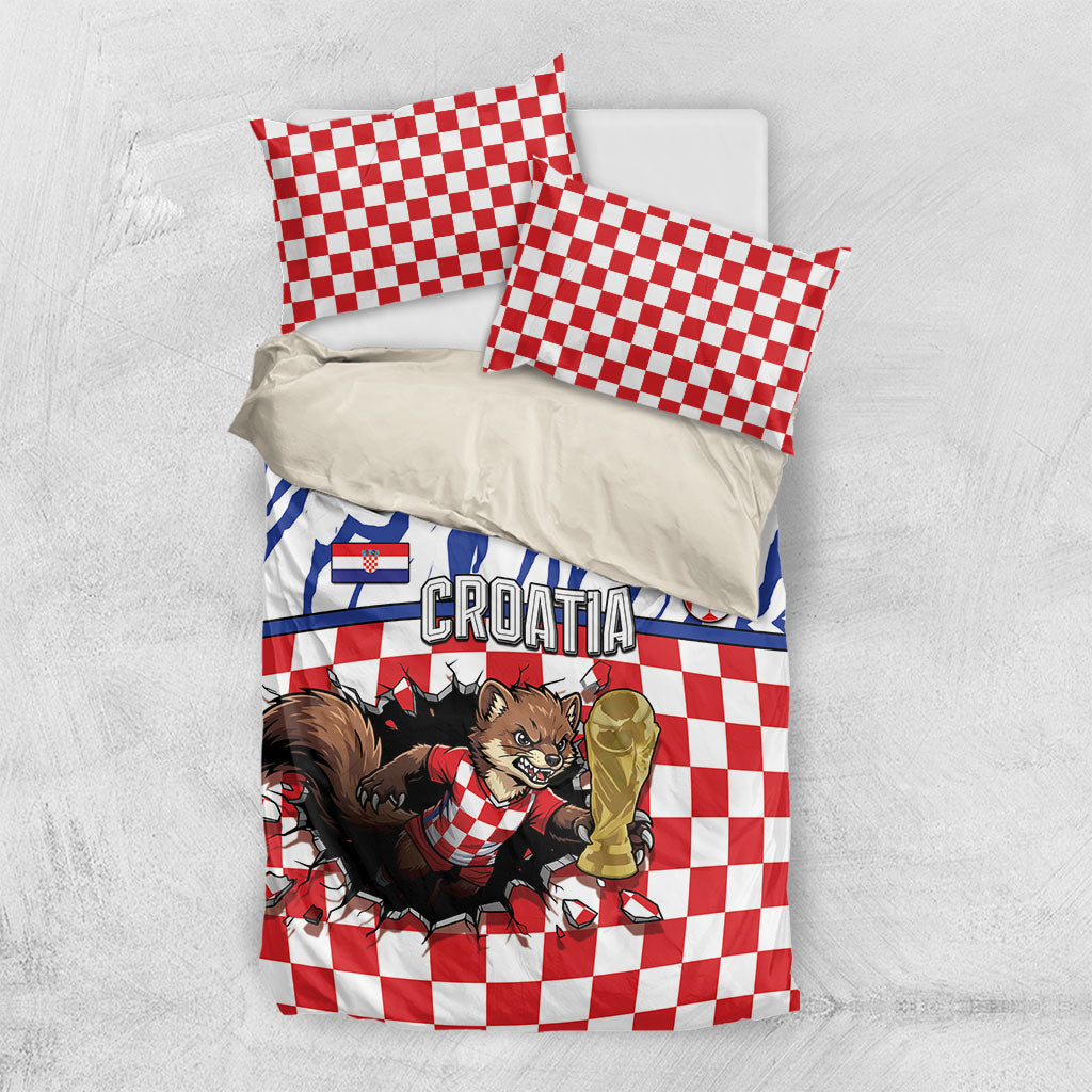 Croatia Football Bedding Set Marten In Hole With Checkered Patterns