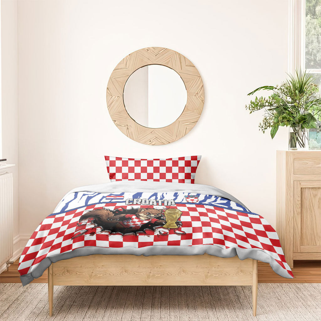 Croatia Football Bedding Set Marten In Hole With Checkered Patterns