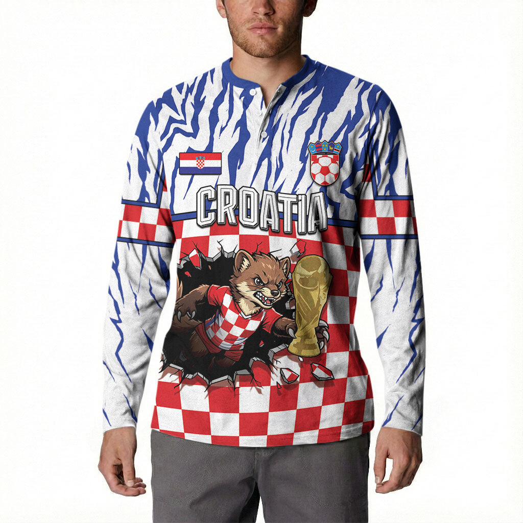 Custom Croatia Football Button Sweatshirt Marten In Hole With Checkered Patterns