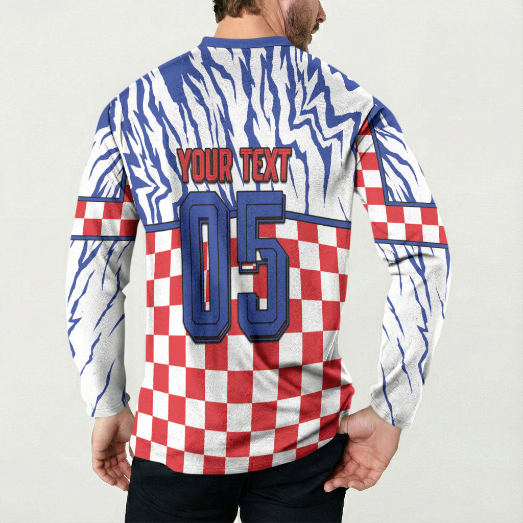 Custom Croatia Football Button Sweatshirt Marten In Hole With Checkered Patterns