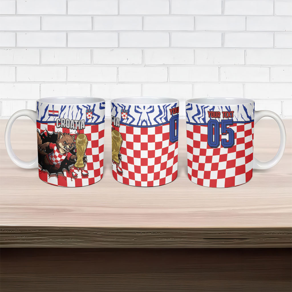 Custom Croatia Football Ceramic Mug Marten In Hole With Checkered Patterns
