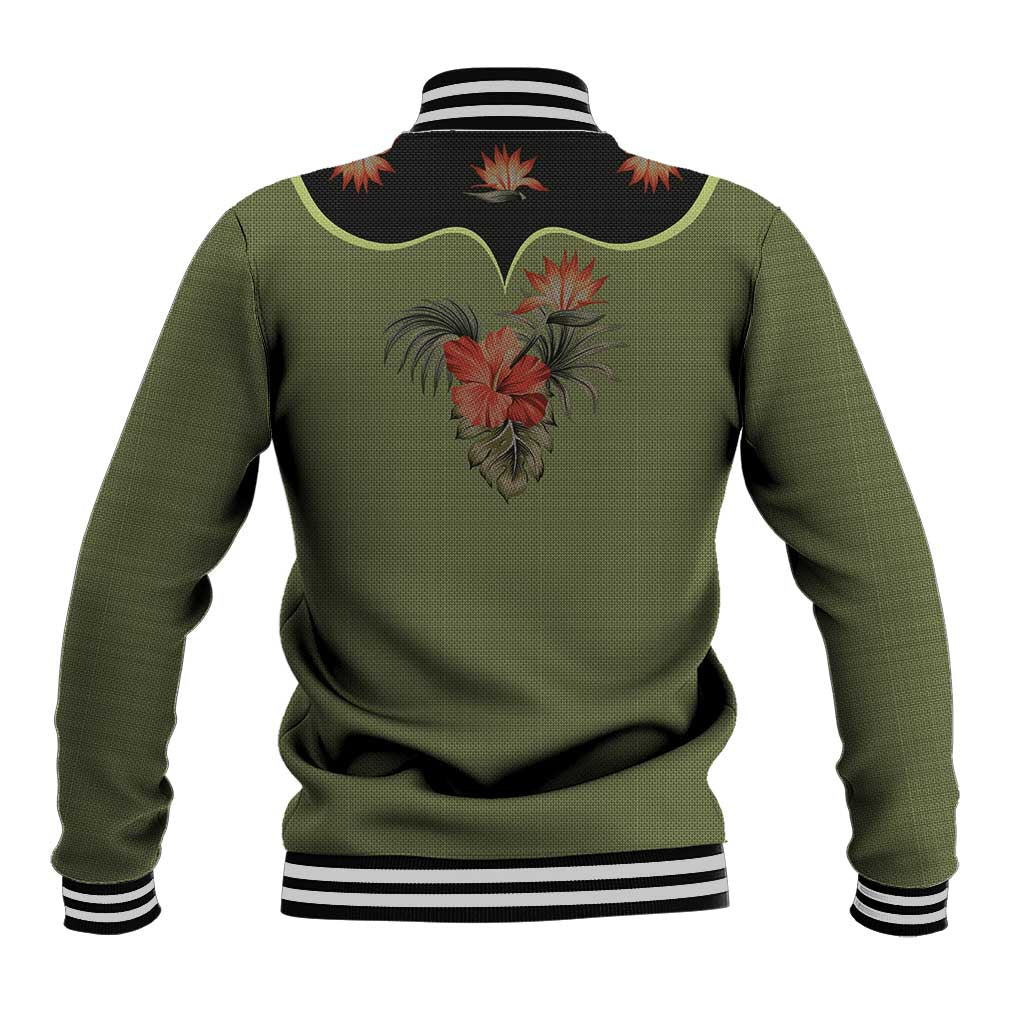 Western Yoke Baseball Jacket Tropical Hibiscus Cowboy Style - Wonder Print Shop