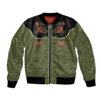 Western Yoke Bomber Jacket Tropical Hibiscus Cowboy Style - Wonder Print Shop