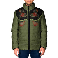 Western Yoke Padded Jacket Tropical Hibiscus Cowboy Style - Wonder Print Shop