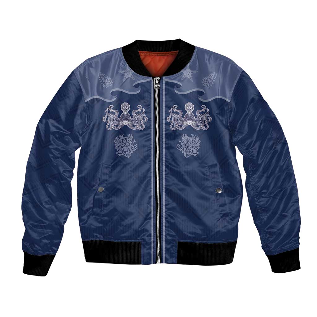 Western Yoke Bomber Jacket Octopus And Coral Cowboy Style - Wonder Print Shop