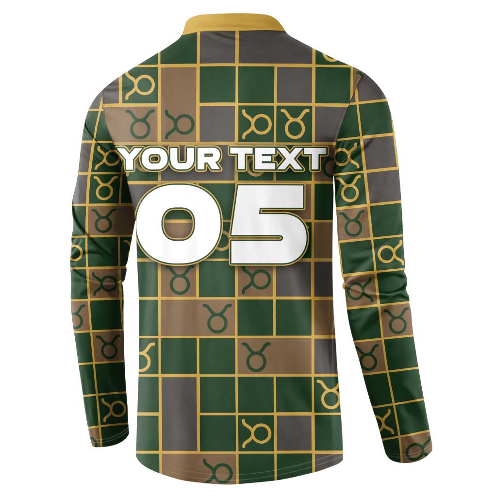 Custom Taurus Zodiac Button Sweatshirt Checkered Pattern