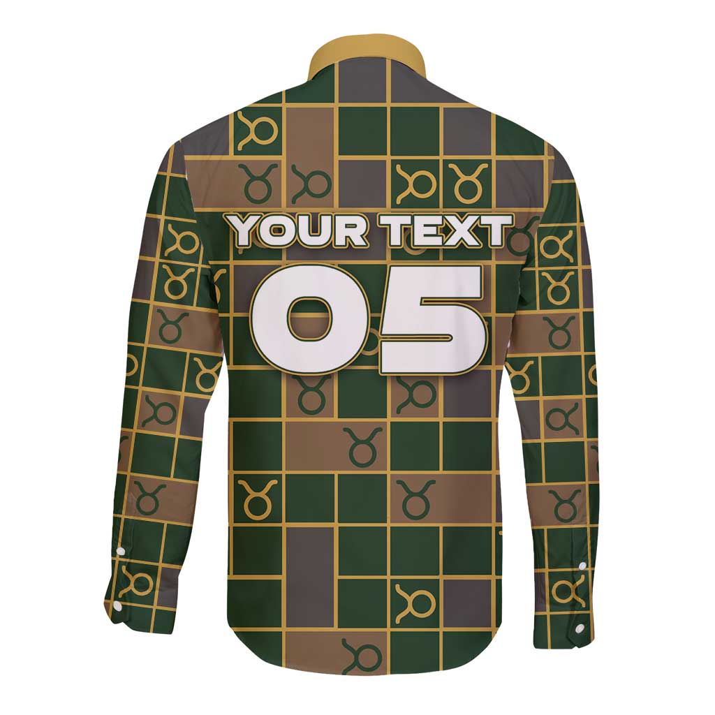 Custom Taurus Zodiac Long Sleeve Button Shirt Checkered Pattern
