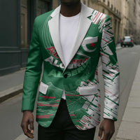 Custom Algeria Football Blazer Glitch Effect Desert Lines And Star Crescent