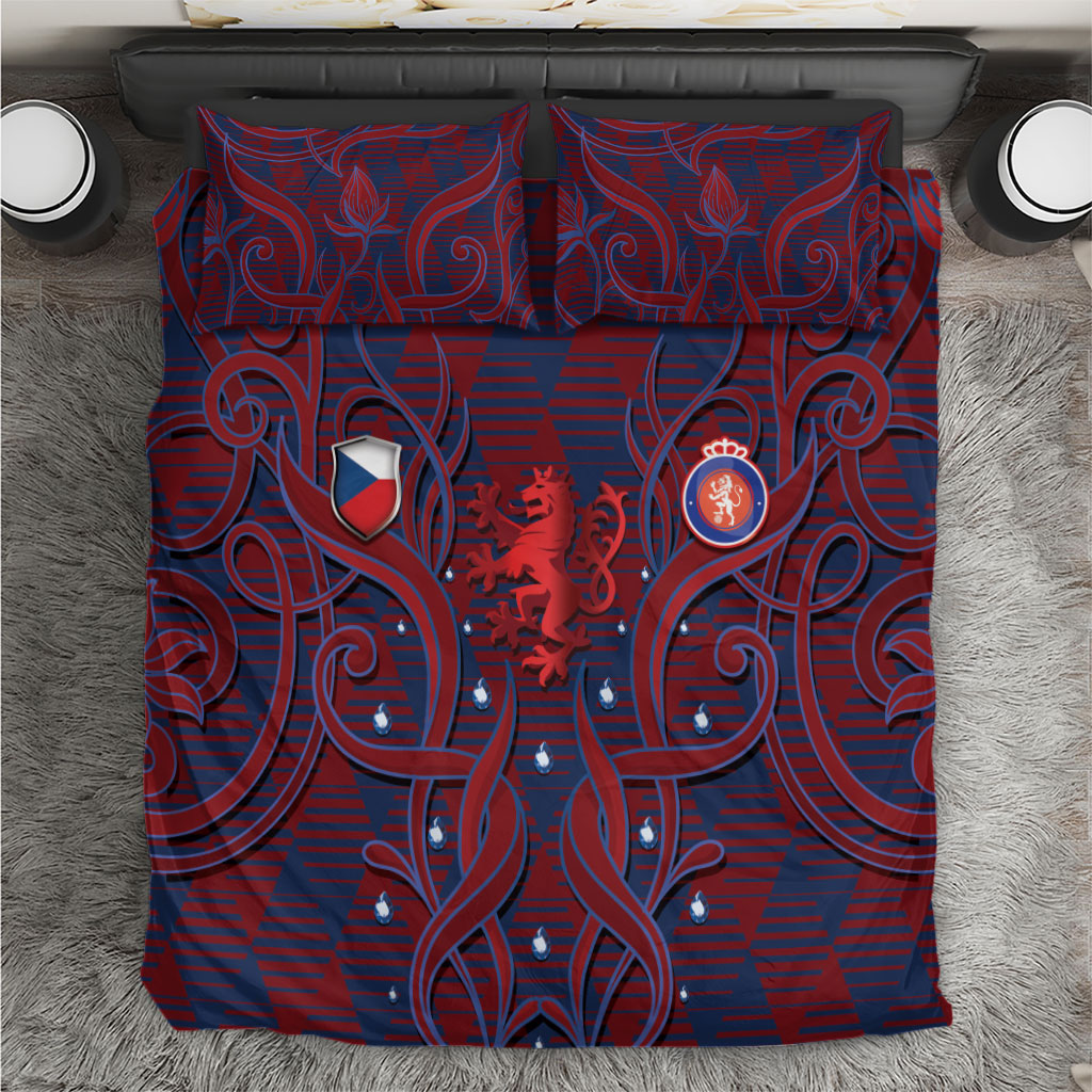 Czech Republic Football Bedding Set Art Nouveau Patterns With National Lion