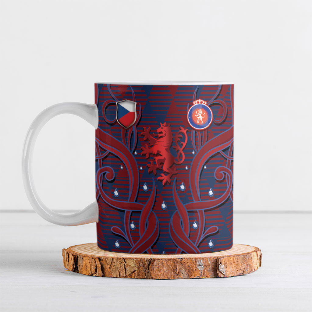 Custom Czech Republic Football Ceramic Mug Art Nouveau Patterns With National Lion