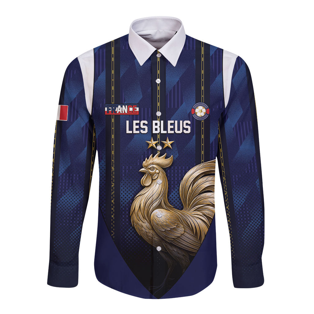 Custom France Football Long Sleeve Button Shirt Gallic Rooster Luxury Sport Style