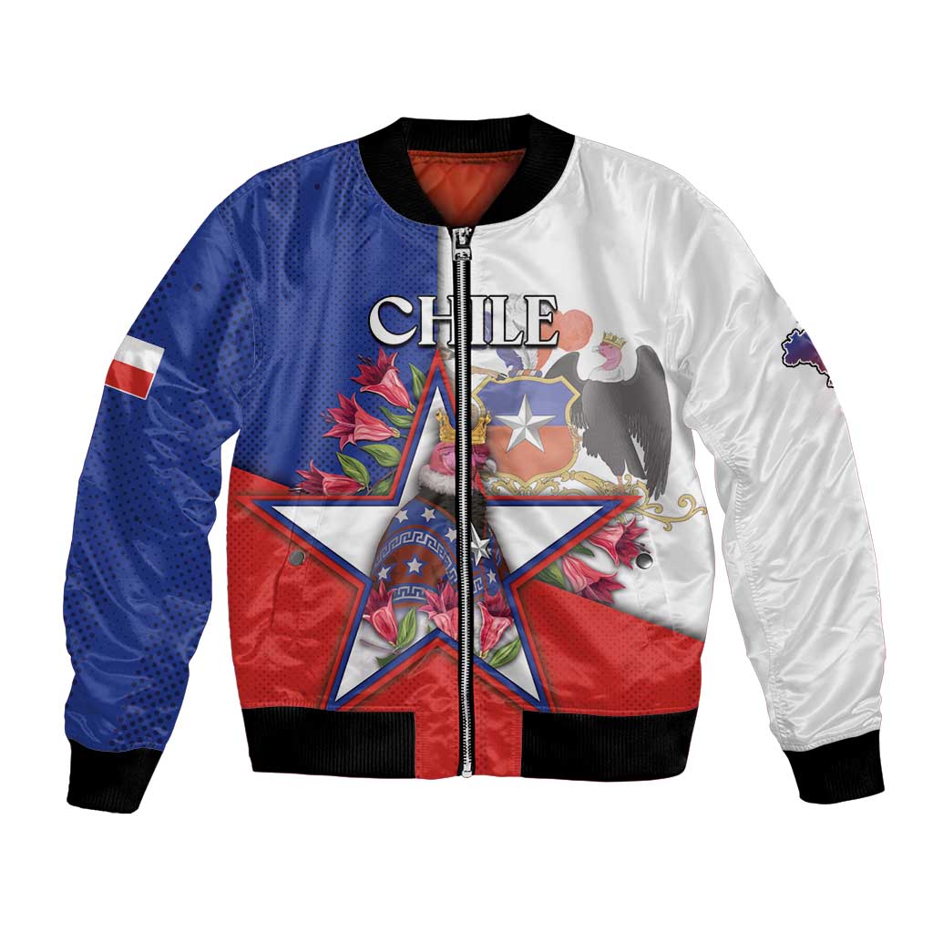 Personalized Chile Bomber Jacket Andean Condor With Chilean Bellflower - Wonder Print Shop