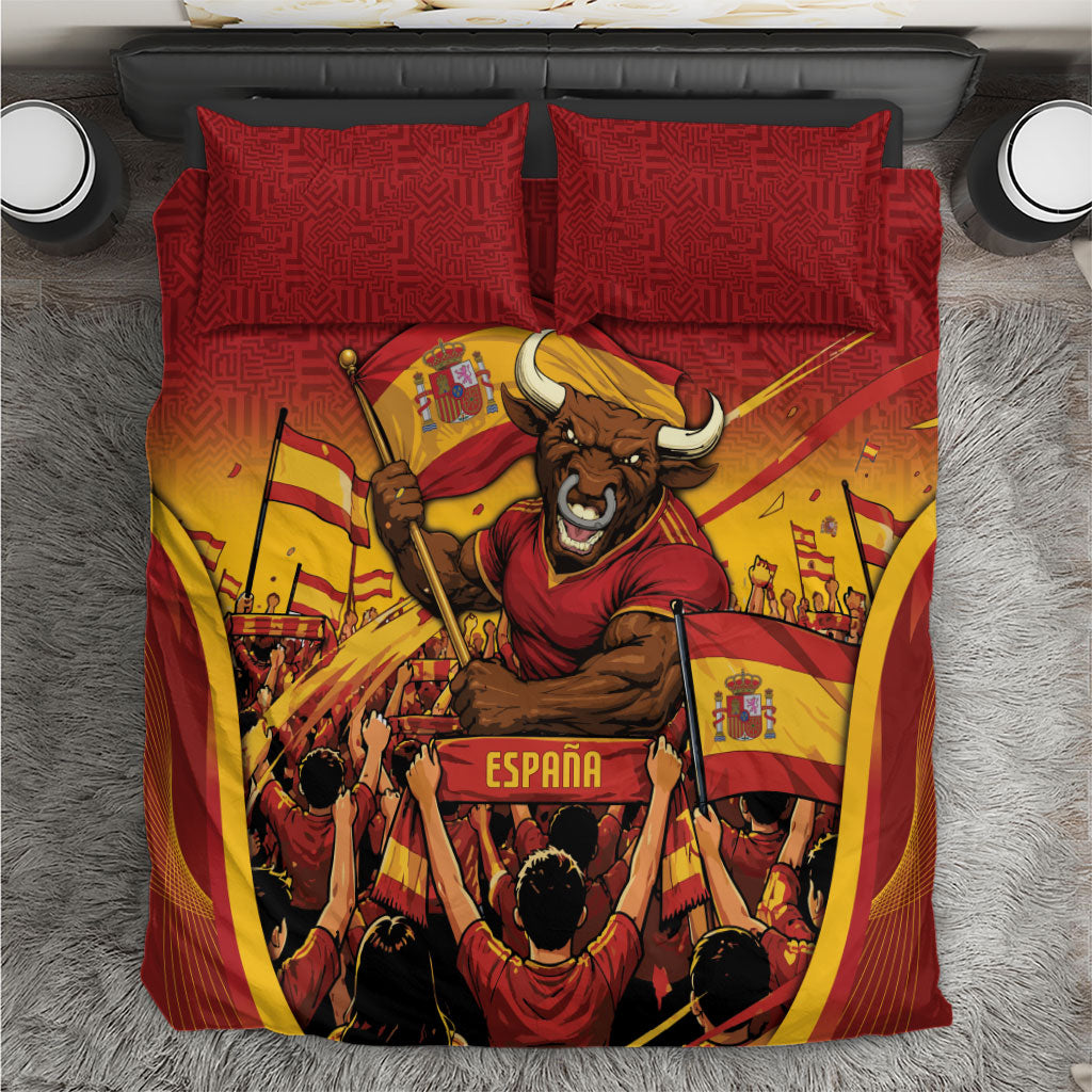 Spain Football Bedding Set Raging Bull Golden Trophy Fans Banner