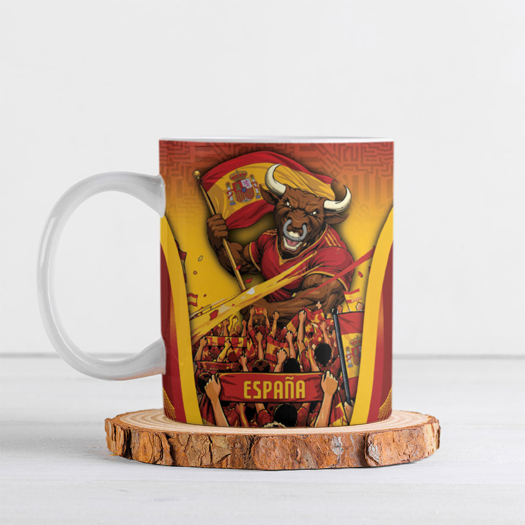 Custom Spain Football Ceramic Mug Raging Bull Golden Trophy Fans Banner