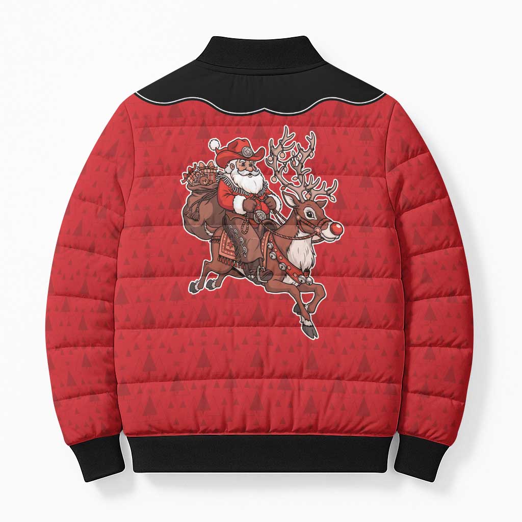 Western Yoke Bomber Puffer Jacket Santa Cowboy Style - Wonder Print Shop
