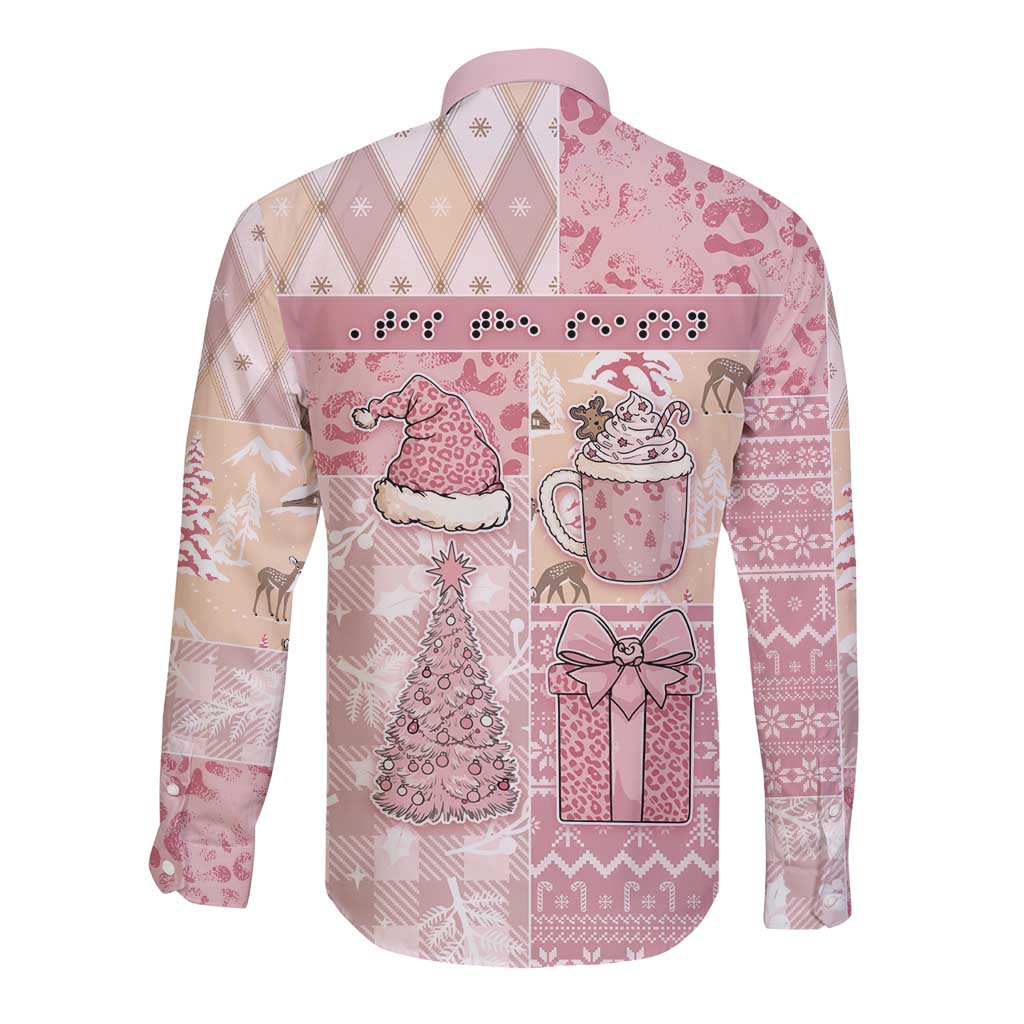 Braille Christmas Long Sleeve Button Shirt Tis The Season Patchwork Style - Wonder Print Shop
