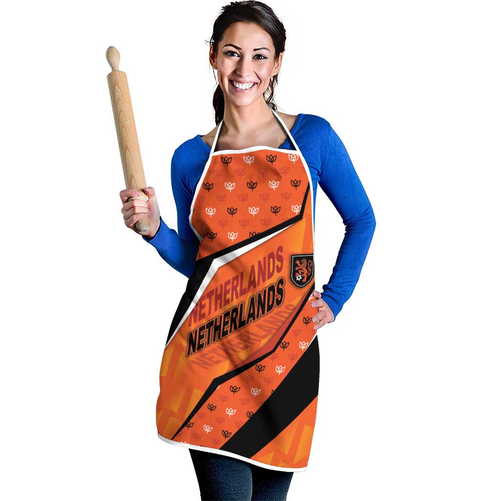 Netherlands Football Apron Dynamic Diagonal Stripe With Tulip Floral Patterns