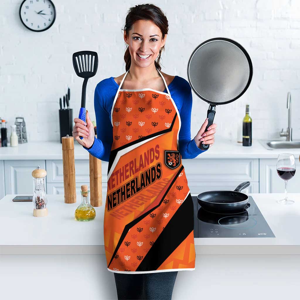 Netherlands Football Apron Dynamic Diagonal Stripe With Tulip Floral Patterns