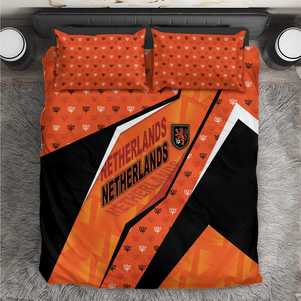 Netherlands Football Bedding Set Dynamic Diagonal Stripe With Tulip Floral Patterns