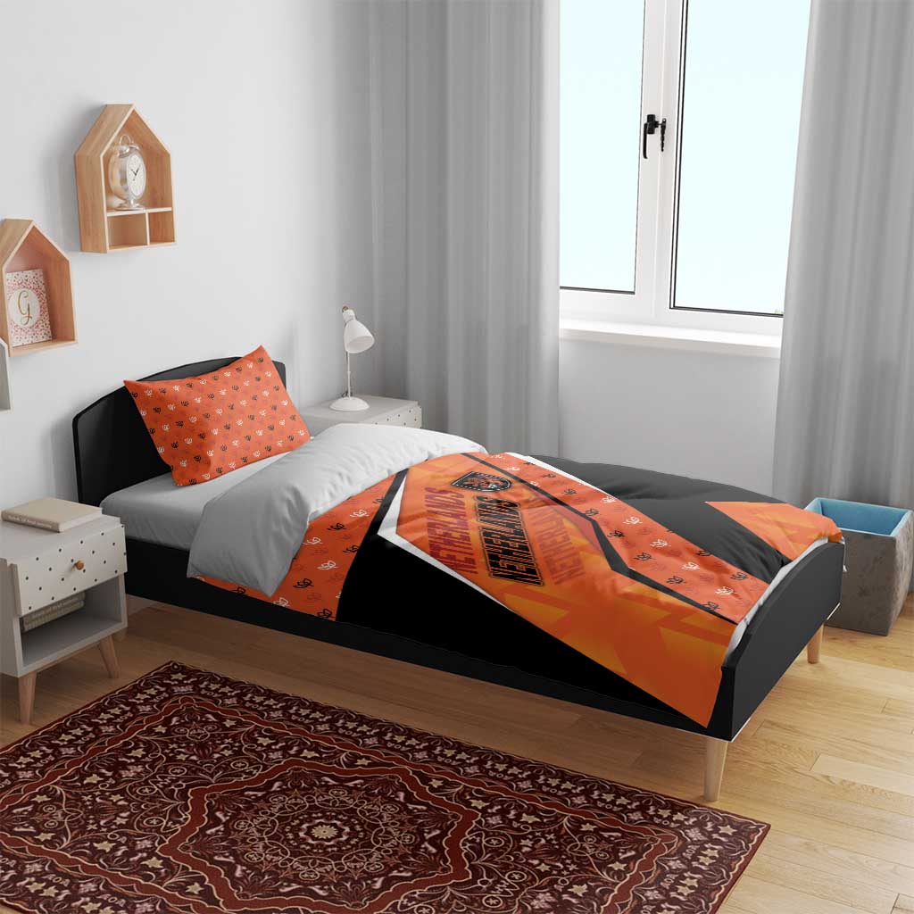 Netherlands Football Bedding Set Dynamic Diagonal Stripe With Tulip Floral Patterns