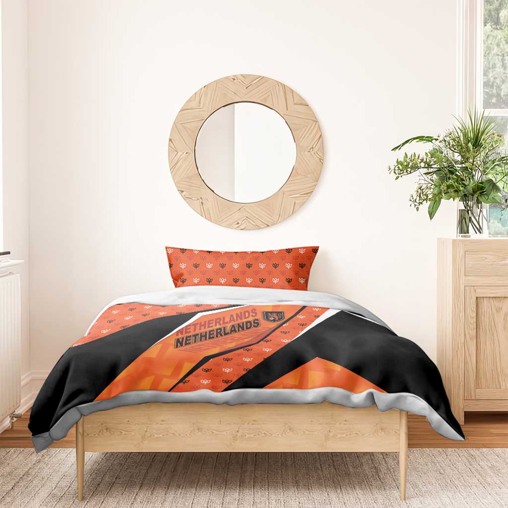 Netherlands Football Bedding Set Dynamic Diagonal Stripe With Tulip Floral Patterns