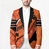 Custom Netherlands Football Blazer Dynamic Diagonal Stripe With Tulip Floral Patterns