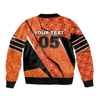 Custom Netherlands Football Bomber Jacket Dynamic Diagonal Stripe With Tulip Floral Patterns