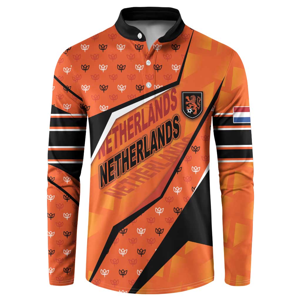 Custom Netherlands Football Button Sweatshirt Dynamic Diagonal Stripe With Tulip Floral Patterns