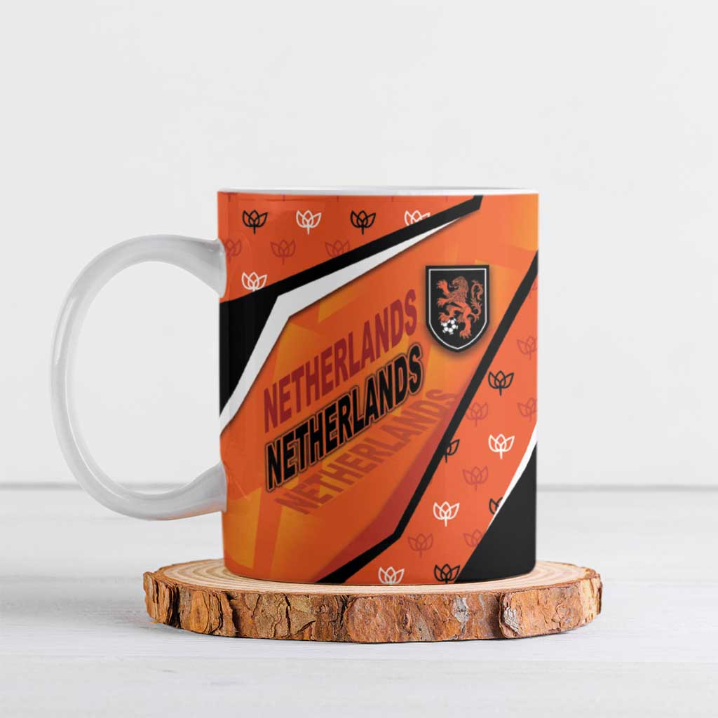 Custom Netherlands Football Ceramic Mug Dynamic Diagonal Stripe With Tulip Floral Patterns