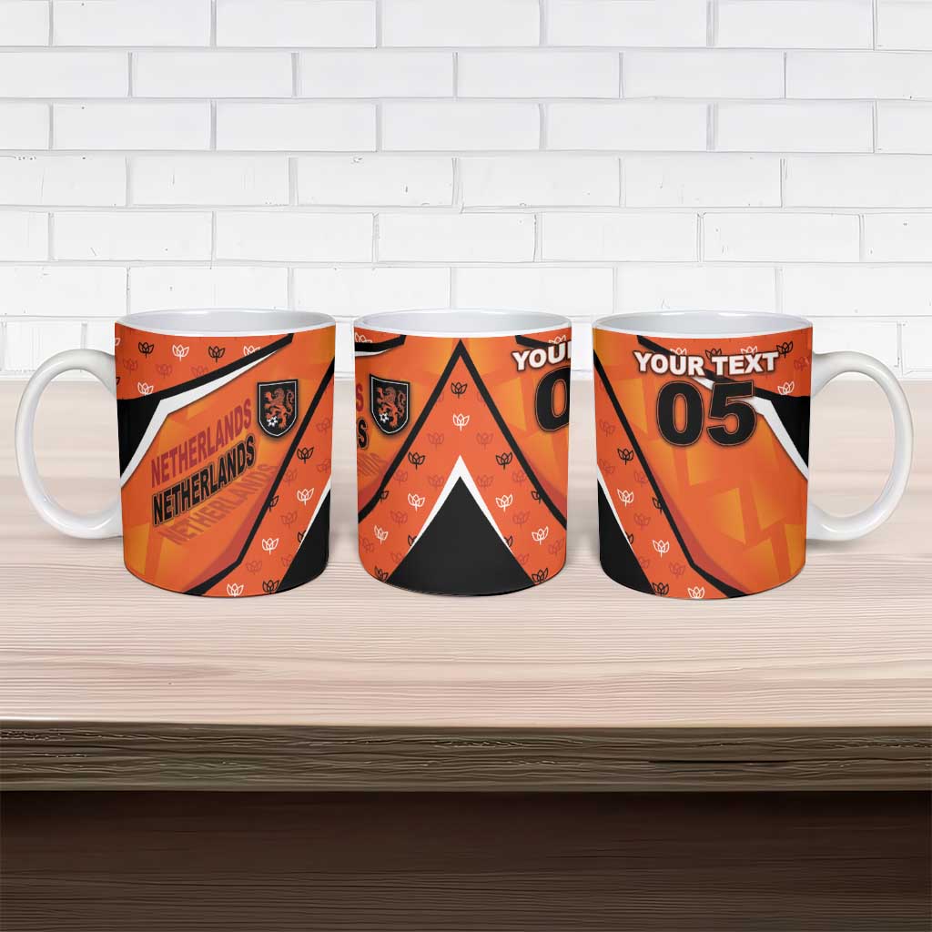 Custom Netherlands Football Ceramic Mug Dynamic Diagonal Stripe With Tulip Floral Patterns