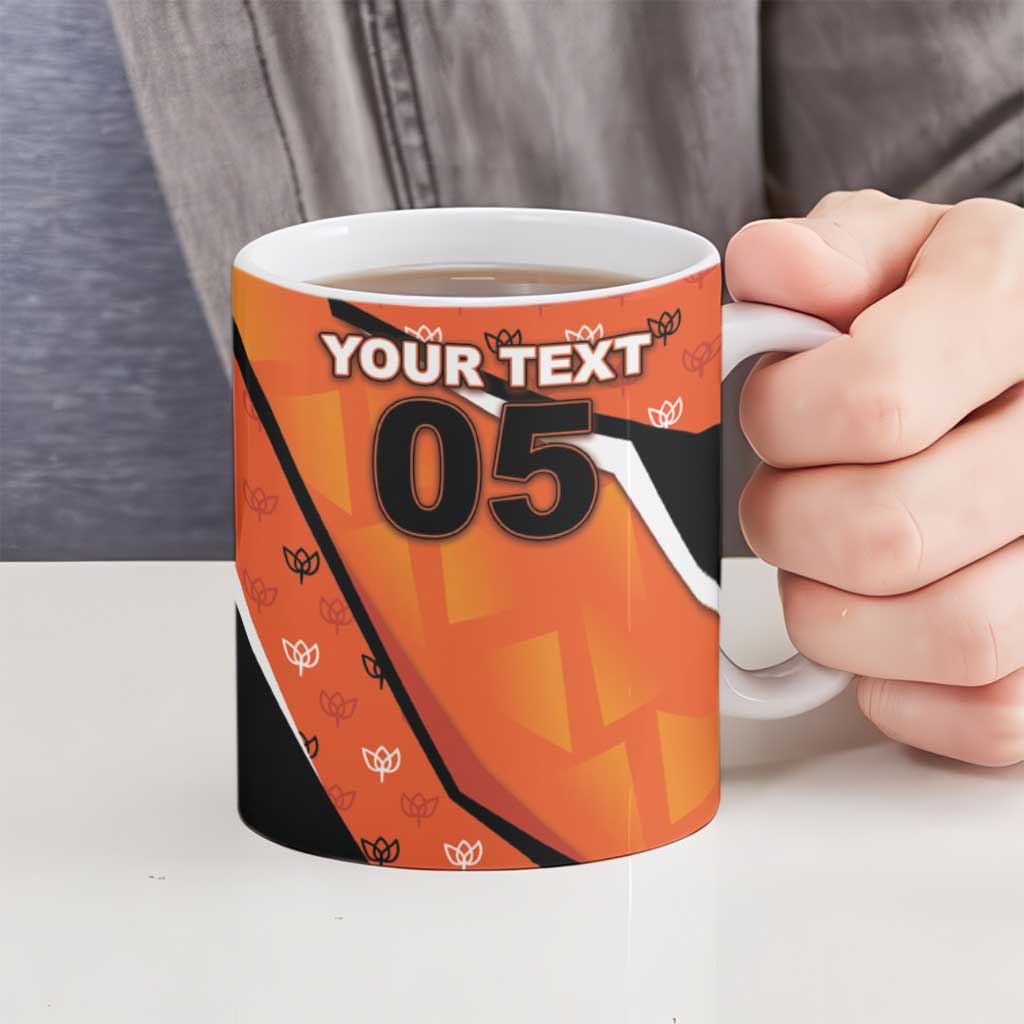 Custom Netherlands Football Ceramic Mug Dynamic Diagonal Stripe With Tulip Floral Patterns