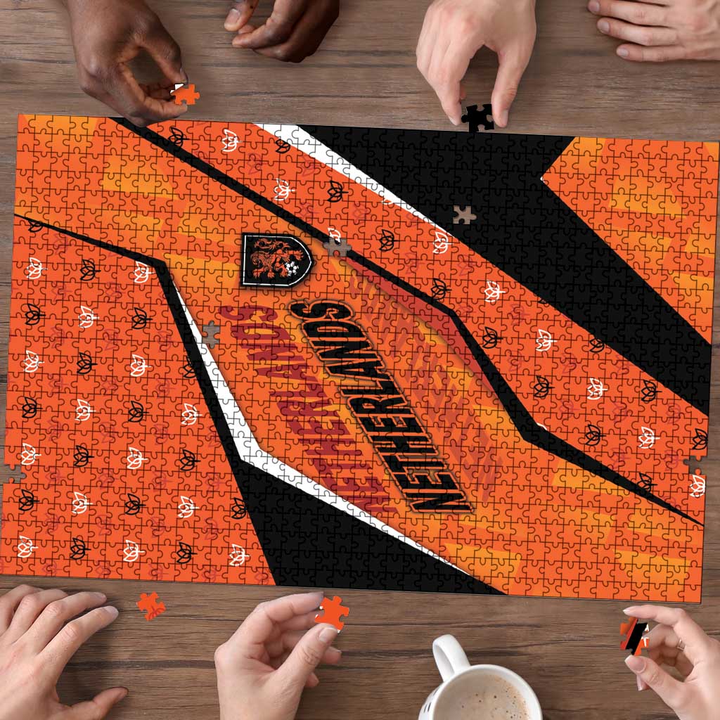 Netherlands Football Puzzle Dynamic Diagonal Stripe With Tulip Floral Patterns