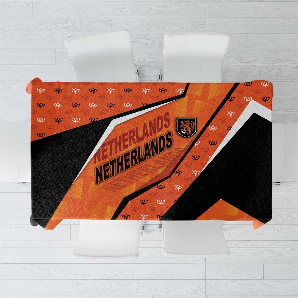 Netherlands Football Tablecloth Dynamic Diagonal Stripe With Tulip Floral Patterns