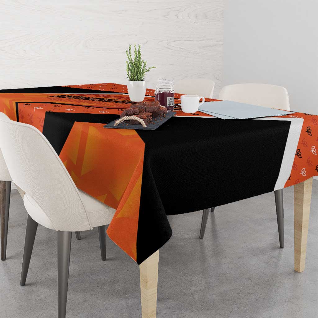Netherlands Football Tablecloth Dynamic Diagonal Stripe With Tulip Floral Patterns