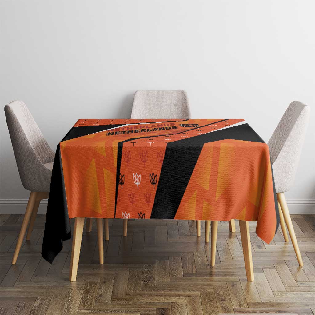 Netherlands Football Tablecloth Dynamic Diagonal Stripe With Tulip Floral Patterns