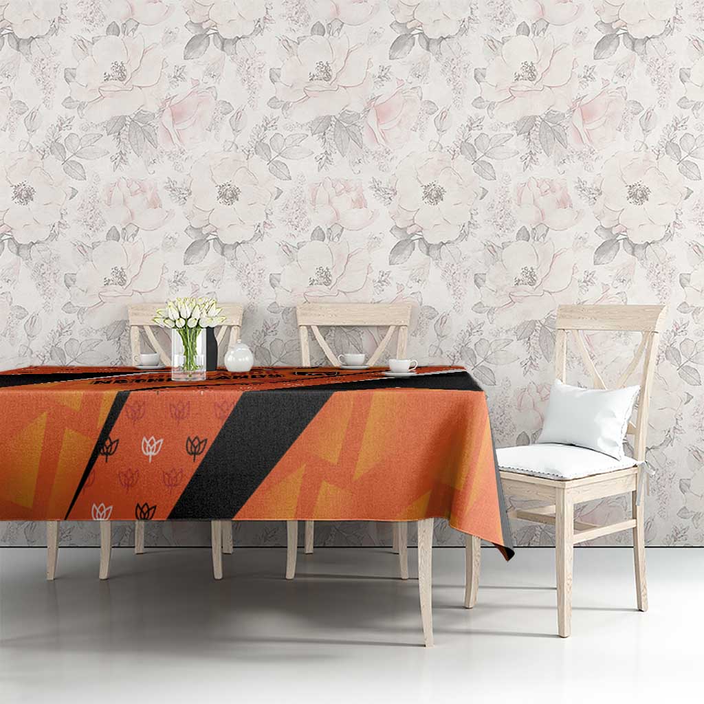 Netherlands Football Tablecloth Dynamic Diagonal Stripe With Tulip Floral Patterns