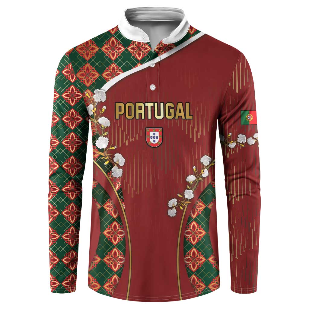 Custom Portugal Football Button Sweatshirt Floral Gold Carnation Crest Pattern Gold Accents