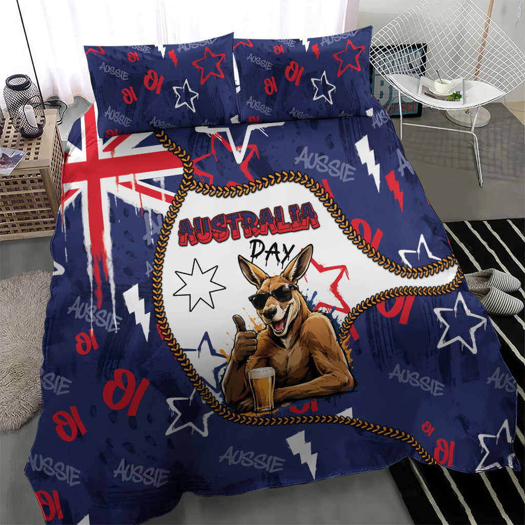 Australia Flag Day Bedding Set Cool Kangaroo Beer Aussie Aussie Oi Oi