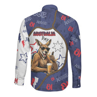 Australia Flag Day Long Sleeve Button Shirt Cool Kangaroo Beer Aussie Aussie Oi Oi