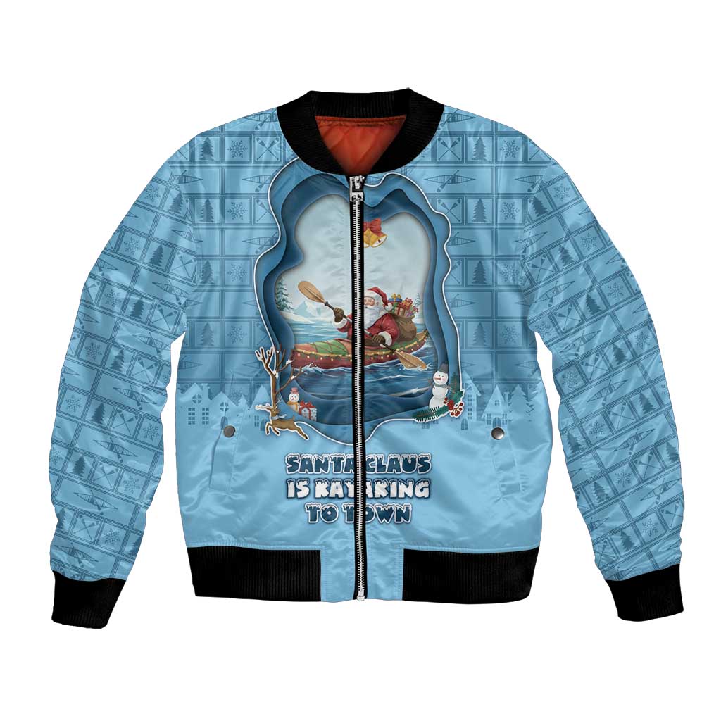 Santa Claus Is Kayaking To Town Bomber Jacket Merry Christmas - Wonder Print Shop