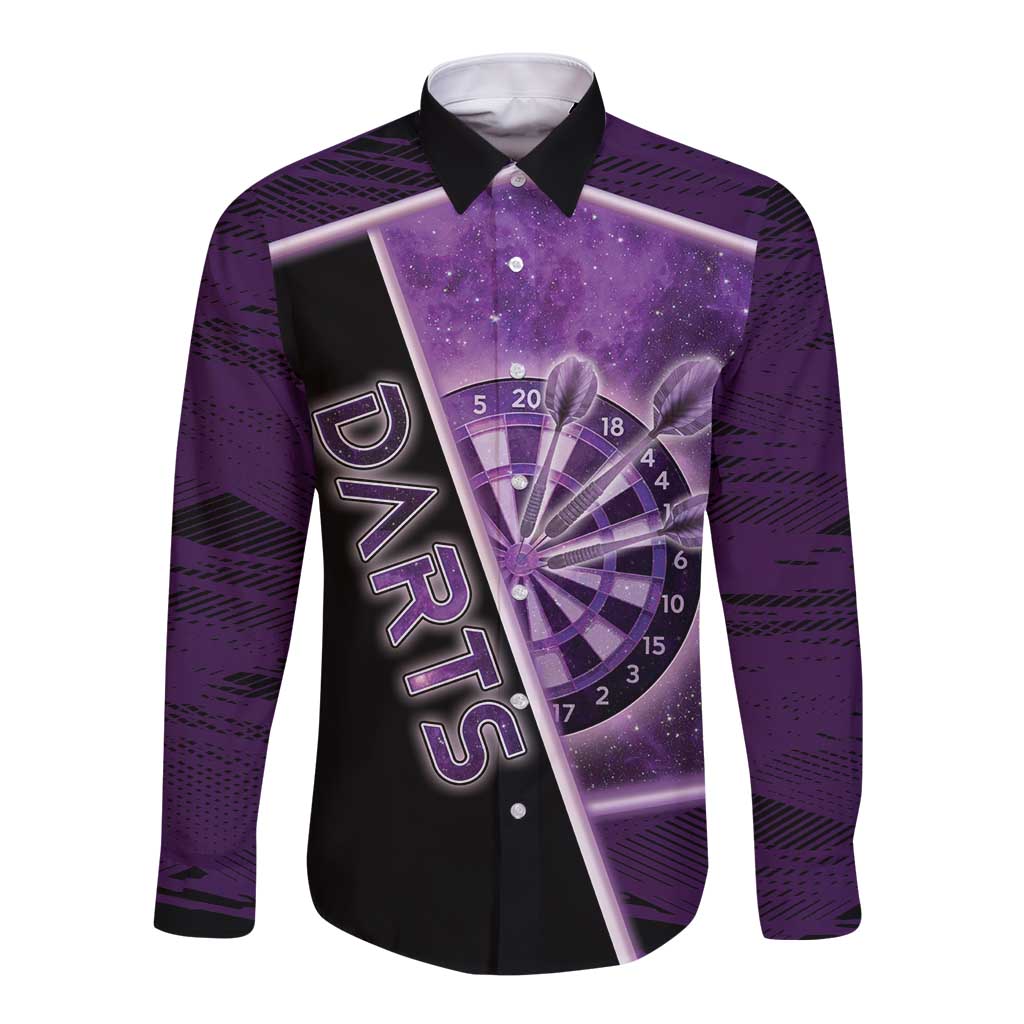 Personalized Darts Long Sleeve Button Shirt Galaxy Style Purple - Wonder Print Shop
