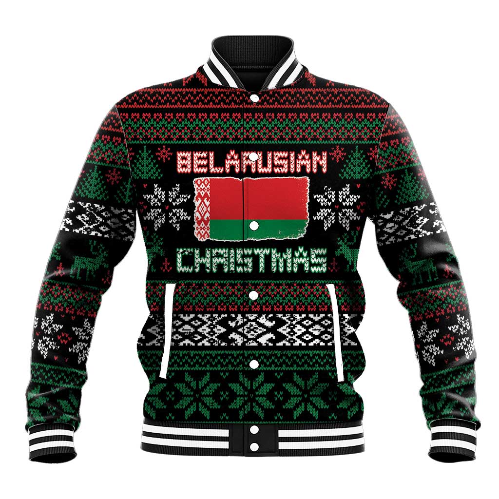 Belarus Christmas Baseball Jacket Flag With Belarusian Patterns - Wonder Print Shop