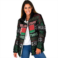 Belarus Christmas Padded Jacket Flag With Belarusian Patterns - Wonder Print Shop