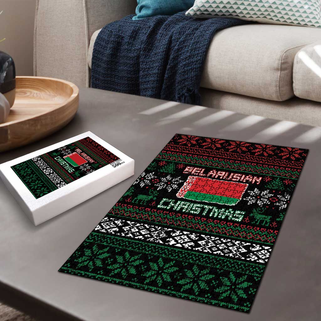 Belarus Christmas Puzzle Flag With Belarusian Patterns - Wonder Print Shop