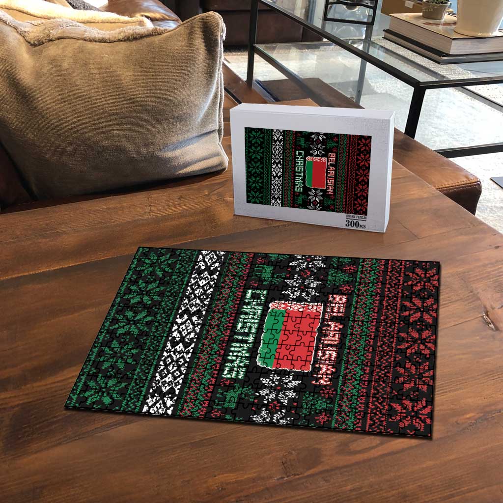 Belarus Christmas Puzzle Flag With Belarusian Patterns - Wonder Print Shop