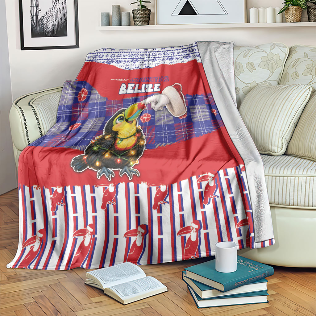 Belize Christmas Blanket Cute Toucan Santa Hand Fairy Lights Plaid
