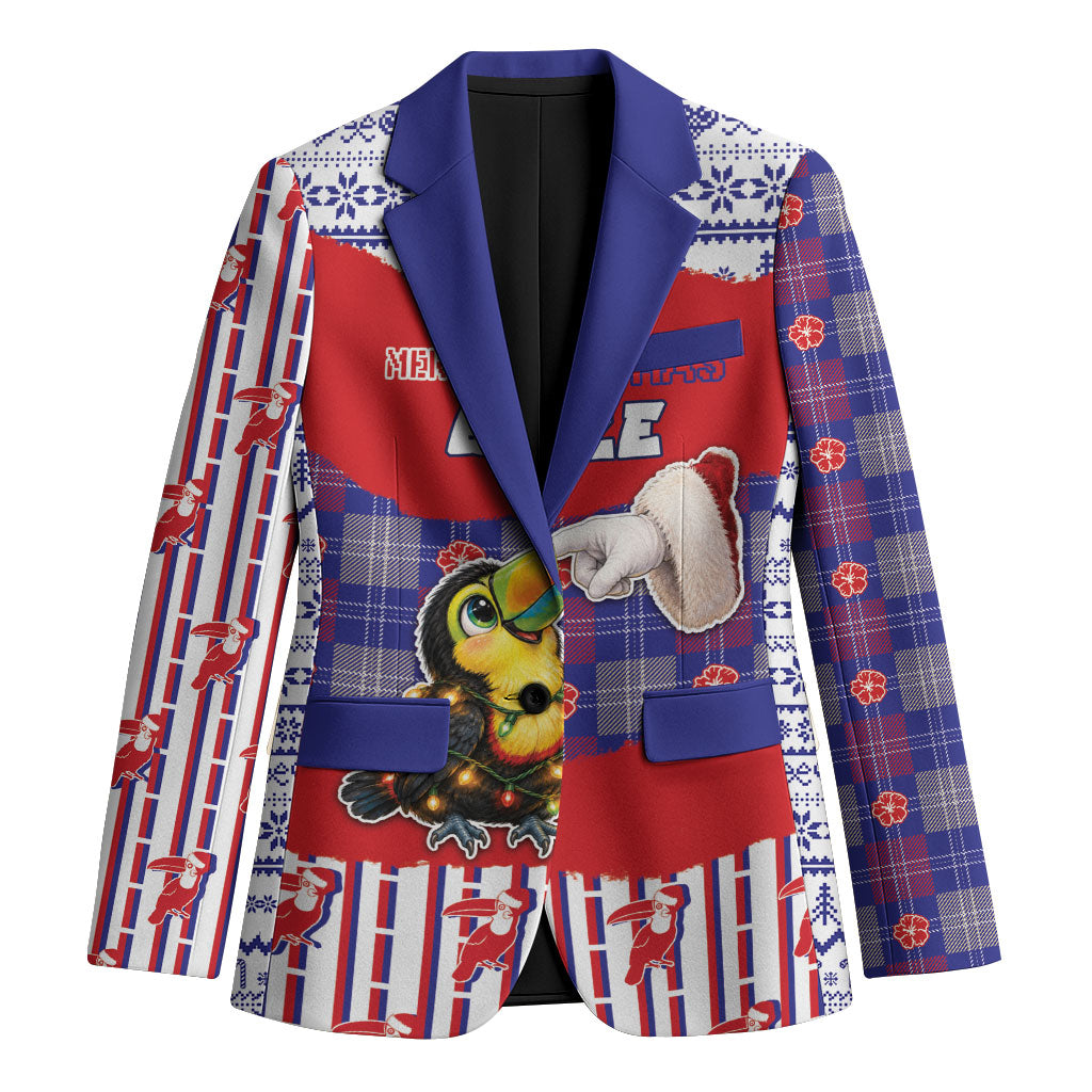 Personalized Belize Christmas Blazer Cute Toucan Santa Hand Fairy Lights Plaid