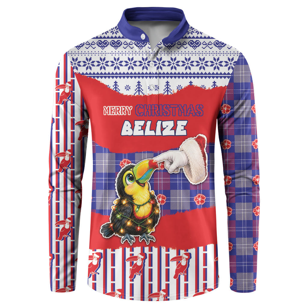 Personalized Belize Christmas Button Sweatshirt Cute Toucan Santa Hand Fairy Lights Plaid
